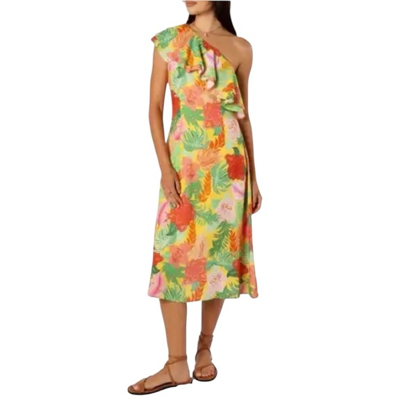 Petal and Pup Kalama Floral One Shoulder Midi Dress Leilani Print Medium M Hawai - Picture 1 of 11